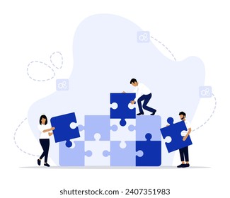 Teamwork puzzle concept illustration. Suitable for landing page, ui, web, App intro card, editorial, flyer, and banner.