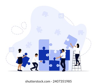 Teamwork puzzle concept illustration. Suitable for landing page, ui, web, App intro card, editorial, flyer, and banner.