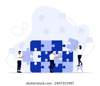 Teamwork puzzle concept illustration. Suitable for landing page, ui, web, App intro card, editorial, flyer, and banner.
