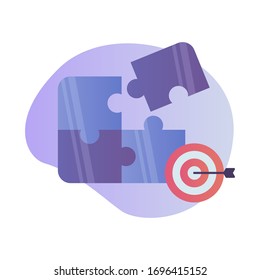 teamwork puzzle and goals icon with modern color full and fluid shape wave vector
