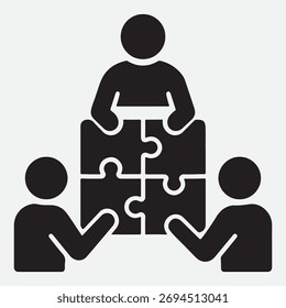 Icono de rompecabezas de trabajo en equipo – Vector de colaboración en blanco y negro
