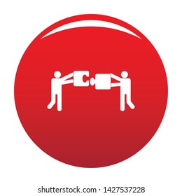 Teamwork with puzzle icon. Simple illustration of teamwork with puzzle vector icon for any design red