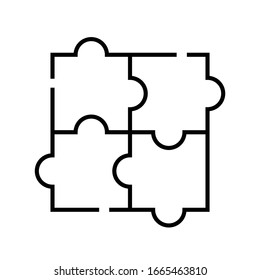 Icono de línea de puzzle Teamwork, signo de concepto, ilustración de vector contorno, símbolo lineal.