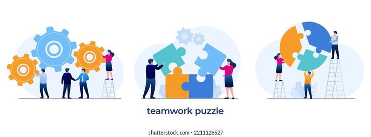 teamwork puzzle, partnership, connect, collaboration, brainstorming, partner, collaborate, match, flat illustration vector
