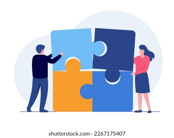 rompecabezas de trabajo en equipo, asociación, conexión, colaboración, lluvia de ideas, socio, colaboración, coincidencia, vector de ilustración plana