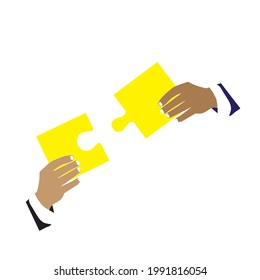 Manos de la pieza del rompecabezas del trabajo en equipo - ilustración de stock