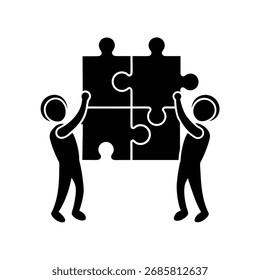 Teamwork puzzle silhouette vector art illustration
