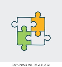 Teamwork puzzle solution. Interlocking puzzle pieces symbolize collaboration, unity, and problem-solving.  A visual representation of successful teamwork.