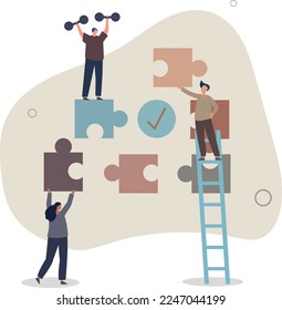 Teamwork puzzle and work collaboration with partnership .Jigsaw pieces match and assemble as business problem.
