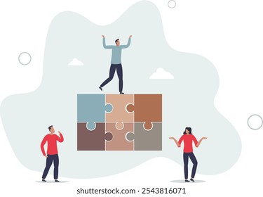 Rompecabezas de trabajo en equipo y colaboración de trabajo con la asociación. Las piezas de rompecabezas coinciden y se ensamblan como solución de problemas de negocios.