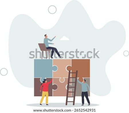 Teamwork puzzle and work collaboration with partnership .Jigsaw pieces match and assemble as business problem solution. character life .