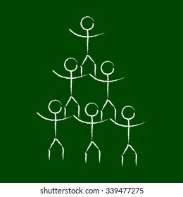 Teamwork pyramid vector illustration. Chalk drawing.