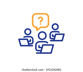 Teamwork question line icon. Ask help sign. Outsource support symbol. Quality design element. Line style teamwork question icon. Editable stroke. Vector