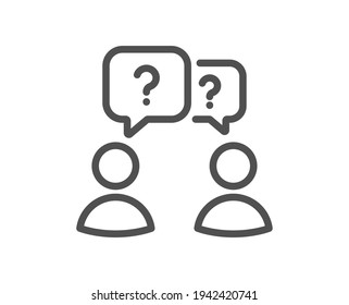 Teamwork questions line icon. Ask help sign. Support problem symbol. Quality design element. Linear style teamwork questions icon. Editable stroke. Vector