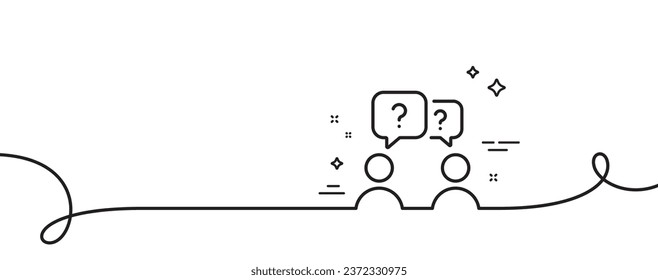 Teamwork questions line icon. Continuous one line with curl. Ask help sign. Support problem symbol. Teamwork questions single outline ribbon. Loop curve pattern. Vector