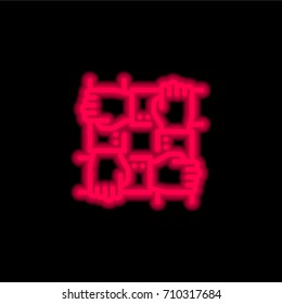 Teamwork red glowing neon ui ux icon. Glowing sign logo vector