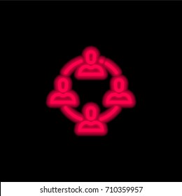 Teamwork red glowing neon ui ux icon. Glowing sign logo vector