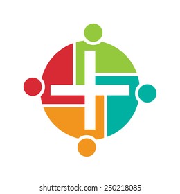 Teamwork of religious people. Concept of group of people forming a cross.