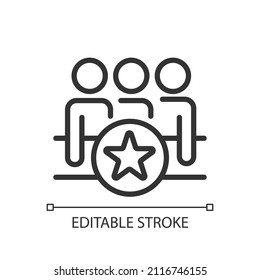 Teamwork reward pixel perfect linear icon. Partnership for project. Achievement in competition. Thin line illustration. Contour symbol. Vector outline drawing. Editable stroke. Arial font used
