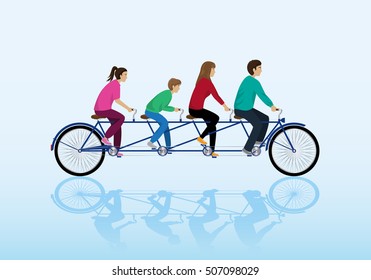 Teamwork  Riding Bicycle. Vector Illustration, Graphic Design. For Web, Websites, App, Print, Presentation Templates, Mobile Applications, Promotional Materials