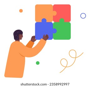Teamwork-Szene mit Rätsel. Trendy-Charakter. Mitarbeiterbindung und Arbeitsmotivation. Flaches Cartoon, Vektorgrafik