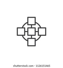 Teamwork scheme outline icon. linear style sign for mobile concept and web design. Team simple line vector icon. Symbol, logo illustration. Pixel perfect vector graphics