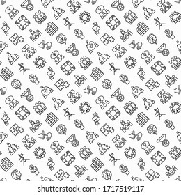 Teamwork seamless pattern with thin line icons: relay race, brainstorm, success, meeting, idea share, collaboration, joint project, unity, support, delegation, bonus. Modern vector illustration.