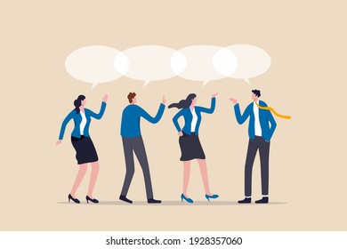 Teamwork share opinion, team meeting sharing idea to solve problem, discussion and thought in business meeting concept, businessmen and women working team speak with shared their thought speech bubble