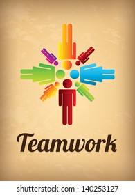 teamwork silhouette over vintage background vector illustration