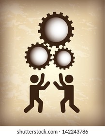 teamwork silhouette over vintage background vector illustration