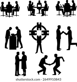 Teamwork Silhouetten Set 16 Collaboration Office Group Symbole