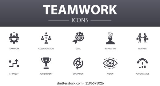 Teamwork simple concept icons set. Contains such icons as collaboration, goal, strategy, performance and more, can be used for web, logo, UI/UX