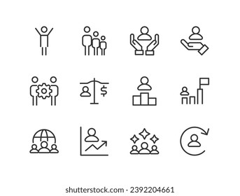 teamwork simple icon set. Outline editable stroke. Pixel perfect 24x24px. Isolated on a white background