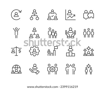 teamwork simple icon set. Outline editable stroke. Pixel perfect 24x24px. Isolated on a white background