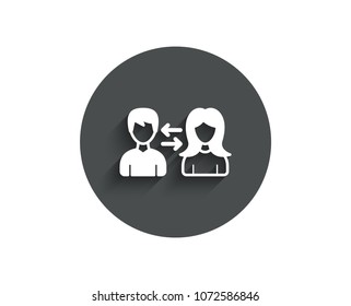 Teamwork simple icon. Users communication. Male and Female profiles sign. Person silhouette symbol. Circle flat button with shadow. Vector