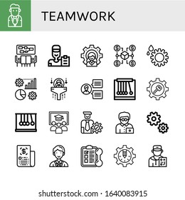teamwork simple icons set. Contains such icons as Businessman, Meeting, Coach, Leader, Connection, Gear, Management, Human resources, Team, can be used for web, mobile and logo