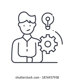 Icono de destreza de trabajo en equipo, ilustración lineal aislada, vector de línea delgada, signo de diseño web, símbolo de concepto de contorno con trazo editable sobre fondo blanco.