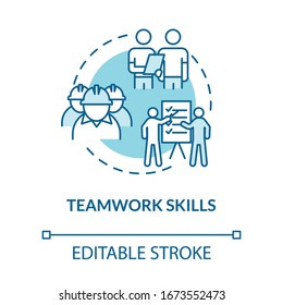 Teamwork skill turquoise concept icon. Technician group work. Soft skill for production worker. Marine engineer idea thin line illustration. Vector isolated outline RGB color drawing. Editable stroke