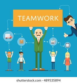 Teamwork and social media network with networking people vector illustration. Community of networking people or teamwork people partnership concept. Connecting teamwork people in collaboration map.