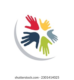 Teamwork and solidarity, multiracial hands. Diversity concept. Vector template, logo design