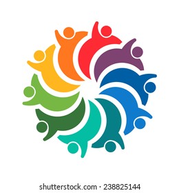 Teamwork spiral group of 10 people. Vector design