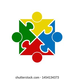 Teamwork. Square in the form of a puzzle of four parts. Flat design