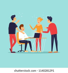 Teamwork, start-up, business, office life. Flat design vector illustration.