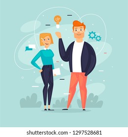 Teamwork, start-up, business, office life. Flat design vector illustration.