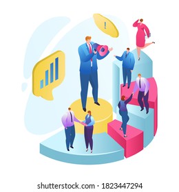 Teamwork strategy, business development goal vector illustration. Marketing vision planning in team concept. Group of businesspeople work, communicate, cooperate. Strategic management, startup.