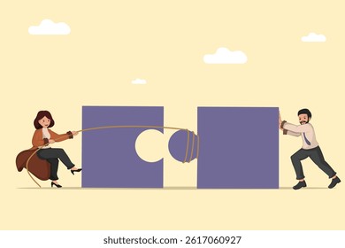 Teamwork Strategy Illustration Business People Connecting Puzzle Pieces with Effort and Coordination
