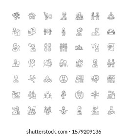 Conjunto de iconos, signos, símbolos, líneas vectoriales de la estrategia de trabajo en equipo