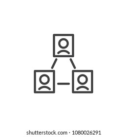 Teamwork structure outline icon. linear style sign for mobile concept and web design. Team Members simple line vector icon. Symbol, logo illustration. Pixel perfect vector graphics