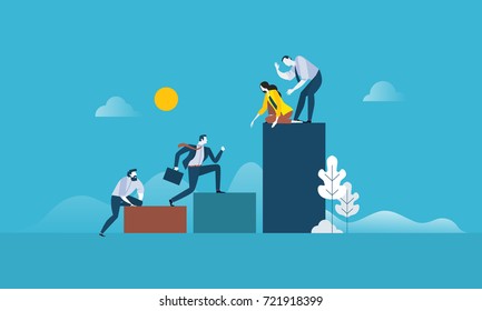 Teamwork Success. Flat Design Business People Concept. Vector Illustration Concept For Web Banner, Business Presentation, Advertising Material.