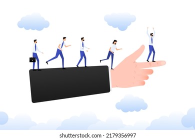 Teamwork success. Leadership. Leadership or challenge. Vector illustration.